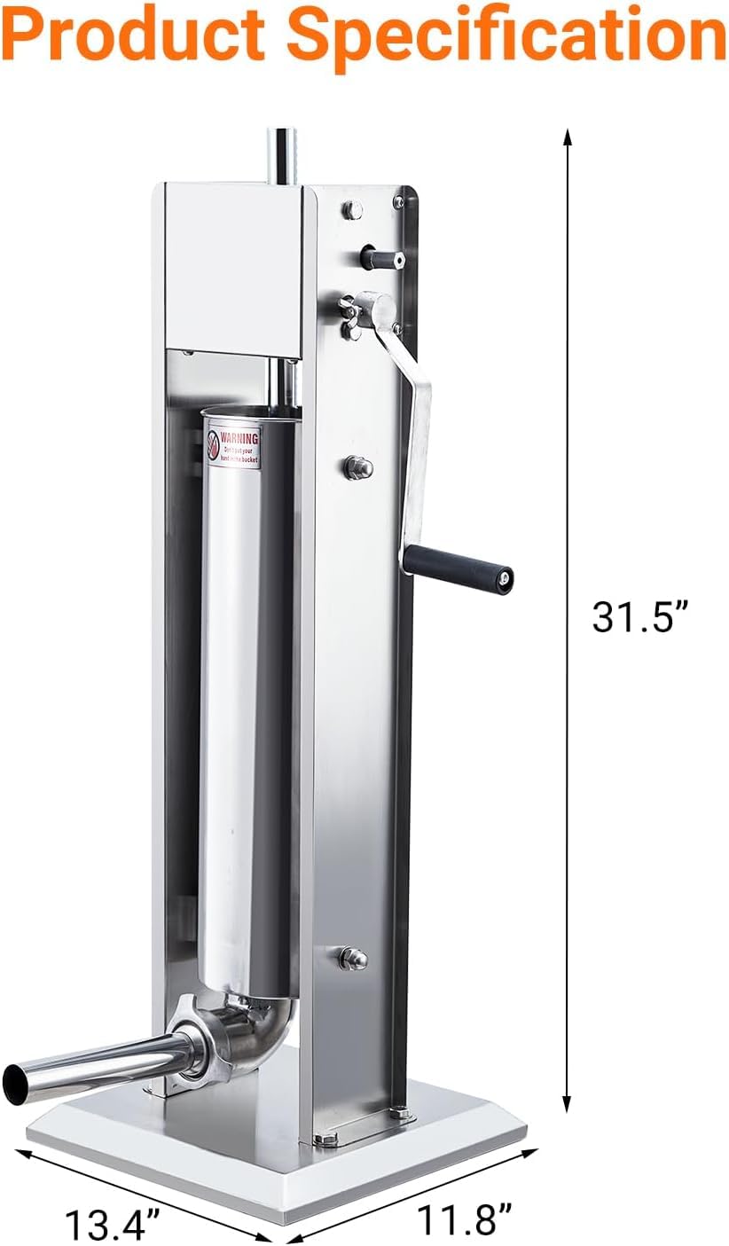 Manual 15LBS/7L Sausage Stuffer | Dual-Speed Heavy-Duty Filler with 5 Stainless Steel Tubes | for Home & Commercial Use