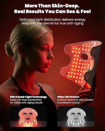 MICEYLIVE Red Light Therapy Mask for Face, 432 LED Face Mask with 3 Wavelengths (630nm Red, 415nm Blue, 850nm NIR), 180° Full Face Coverage, Wrinkles & Acne Care at Home, Rechargeable with Travel Bag