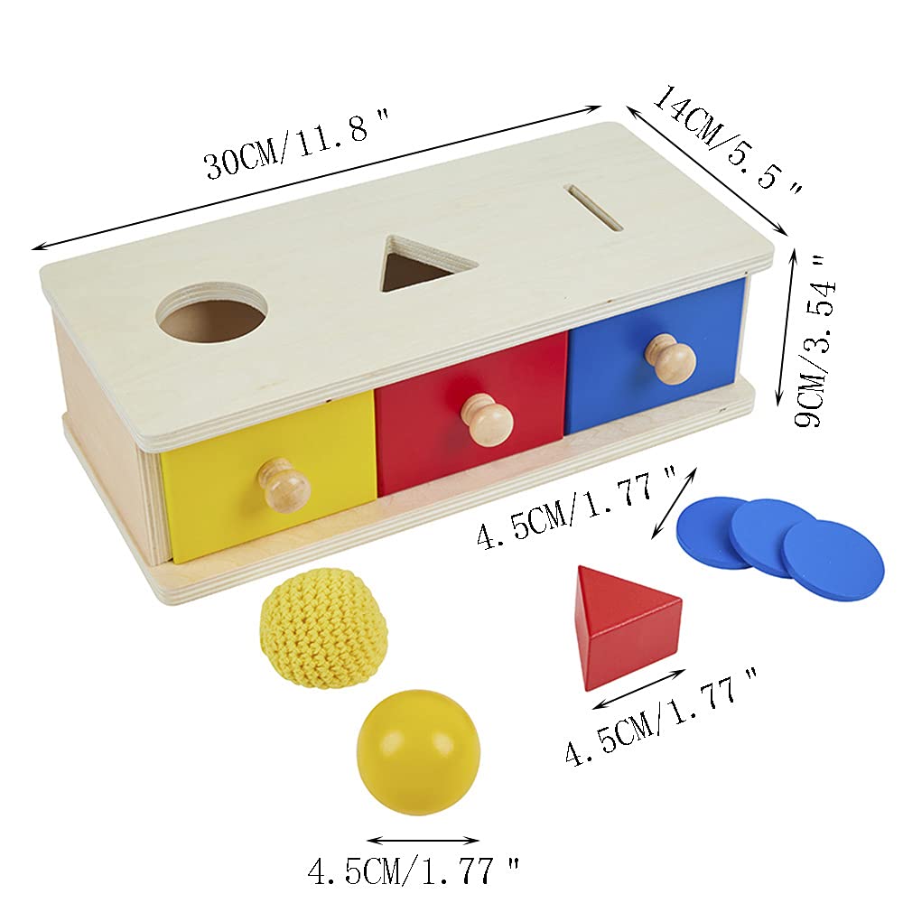 Kghios Montessori Box w/Bins Coin Object Permanence with Drawer 4 in 1 Montessori Infant Toys for Toddlers Materials for 6-12 Month Babies Infant 1-2 Year Toddlers Toys