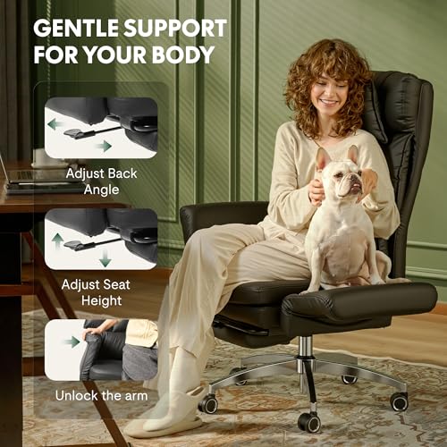 FLEXISPOT Big and Tall Office Chair with Convertible Seat up to 44in, Oversized for Adult & Pet, High Back Computer Chair with Footrest 180° Flip Arm, Desk Chairs for Home Office Gaming Working, Beige