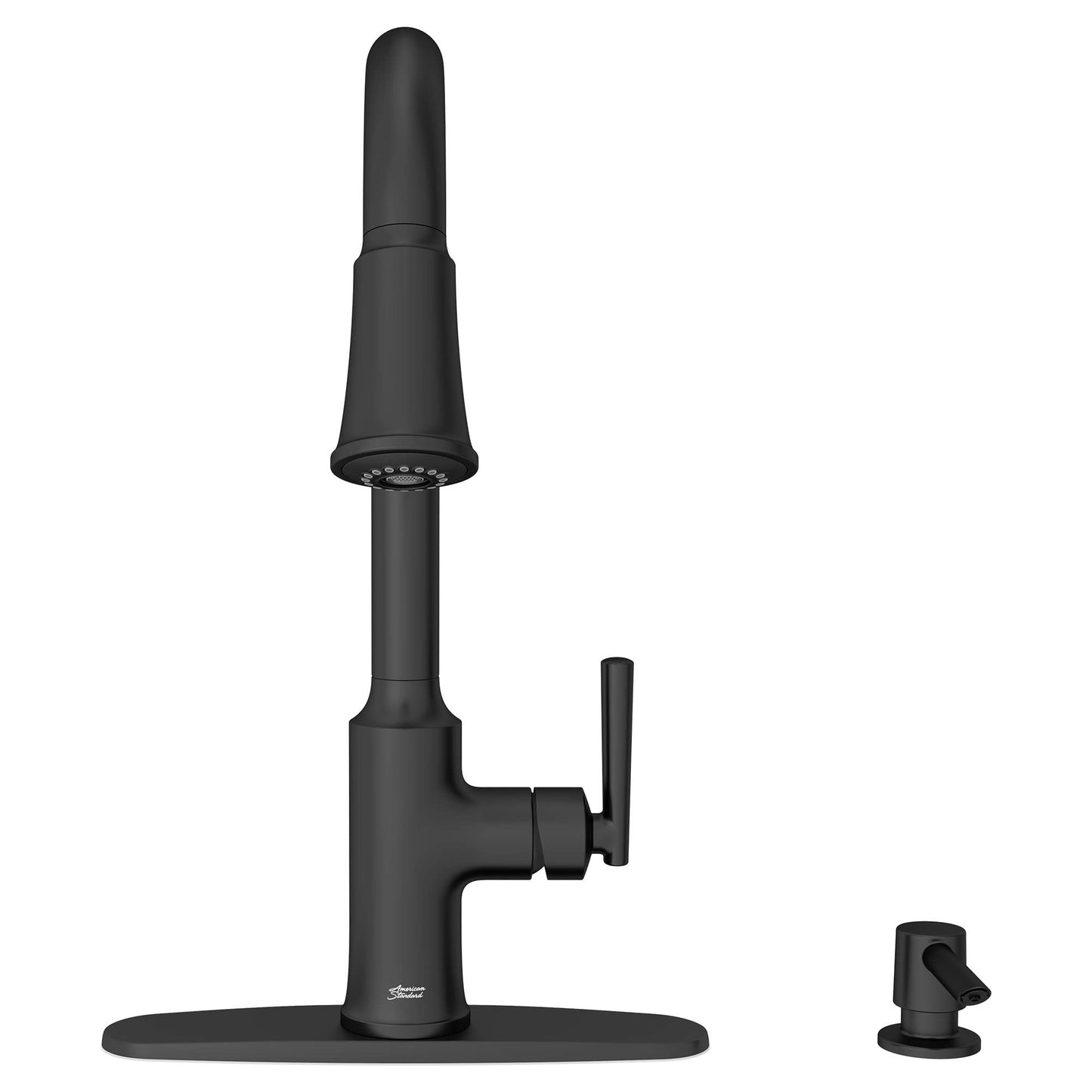 American Standard 7421300.243 Raviv Pull-Down Kitchen Faucet with Sprayer and Soap Dispenser Matte Black