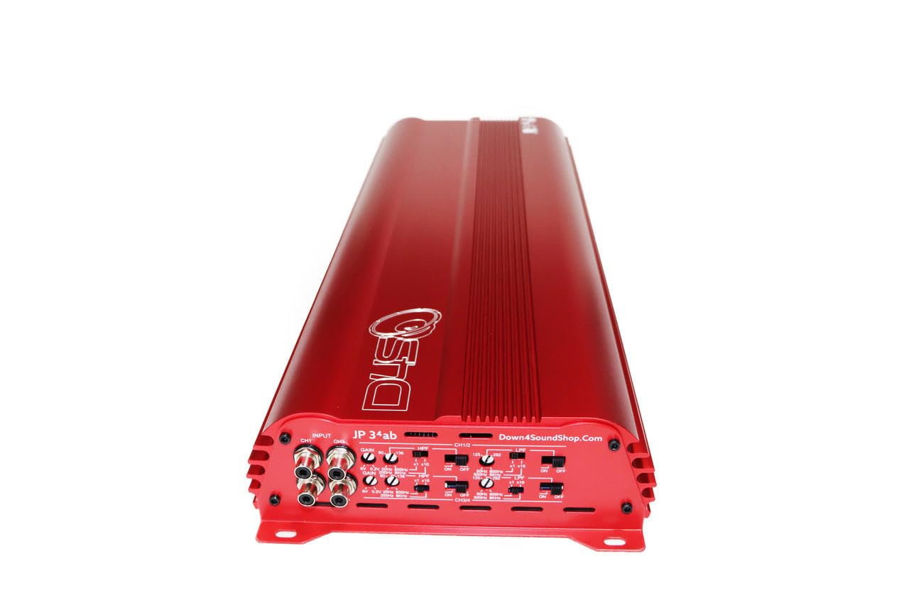 DOWN4SOUND JP34 AB RED 4 Channel Car Audio Amplifier | 590W RMS Class AB Power Amp | Car Stereo Speaker Amplifier | High-Performance Automotive Sound