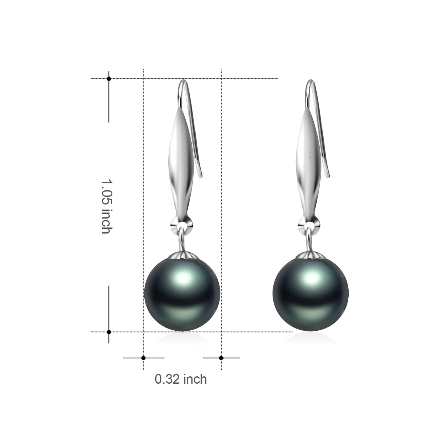 18k White Gold Dyed Black Pearl Earrings and 14k Necklace Set, Jewelry for Her