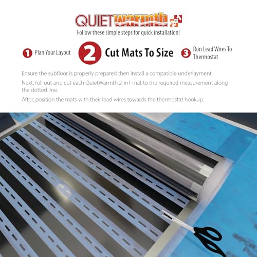 QuietWarmth Float QWARM3X10F240 Radiant Floor Heating Mat for Below Laminate, Wood, Luxury Vinyl Floating Flooring- Cuttable Mat Size 3'x10' 240 Volt (Covers 30sf)