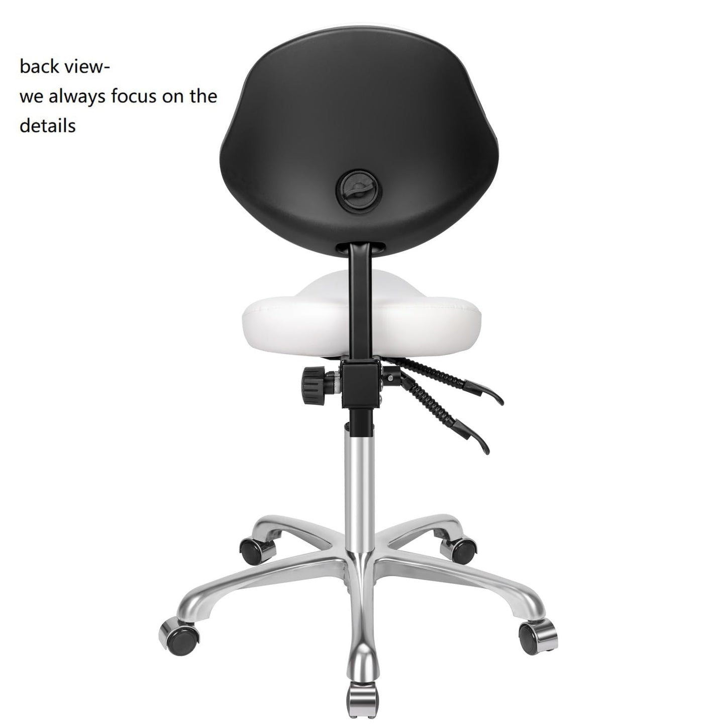 Kaleurrier Ergonomic Rolling Swivel Saddle Stool with Wheels - Hydraulic Lifting Height Adjustable Saddle Chair for Clinic Hair Salon Lab Kitchen Office Drafting Chairs (White, with Back)