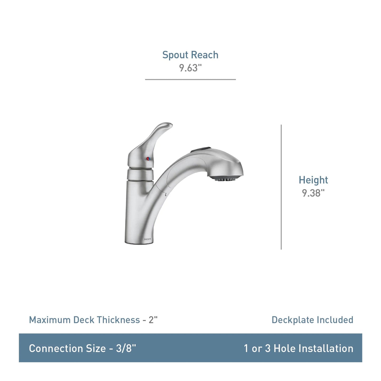 Moen Renzo Spot Resist Stainless One-Handle Pullout Kitchen or Laundry Faucet Featuring Power Clean, CA87316SRS