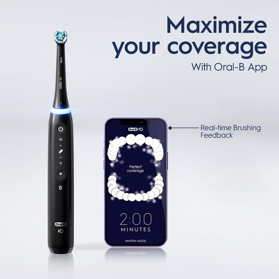 Oral-B iO Series 5 Luxe Bundle, (1) iO5 Electric Toothbrush with (3) Ultimate Clean Brush Heads and (1) Travel Case, White