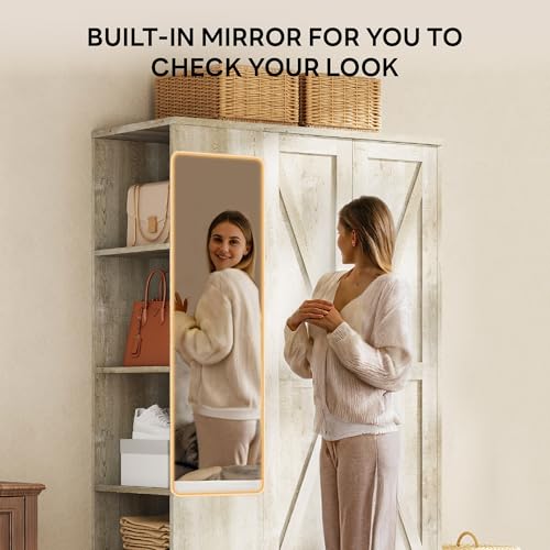 LIKIMIO Armoire Wardrobe Closet 70 Inches, Large Storage with Mirror, 2 Doors, Drawer, and Shelves, Modern Bedroom Freestanding Wooden Wardrobe Combination with Hanging Rail, Rustic Maple