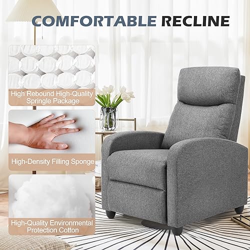 Sweetcrispy Massage Recliner Chair for Adults, Adjustable Home Theater Seating with Lumbar Support for Living Room, Modern Fabric Reclining, Cool Gray