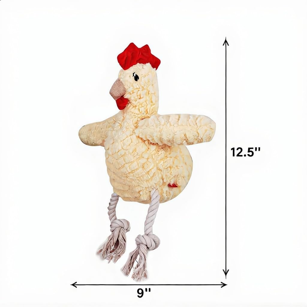Paw-FECT Piece Soft Plush Chicken Dog Toy, with Sqeaking Sound, Durable Rope Feet, and Crinkle Wings, Emotional Support Companion Chew Toy, Great for All Breeds of Dogs