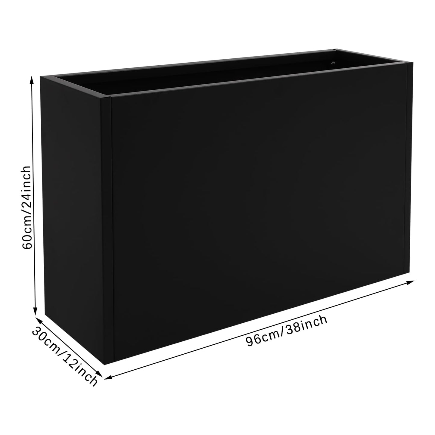 Fichiouy Modern Rectangular Planter Box,38x12x24 Inch Indoor/Outdoor Metal Planters with Removable Insert Shelf,for Flowers, Succulents & Small Trees (Black)
