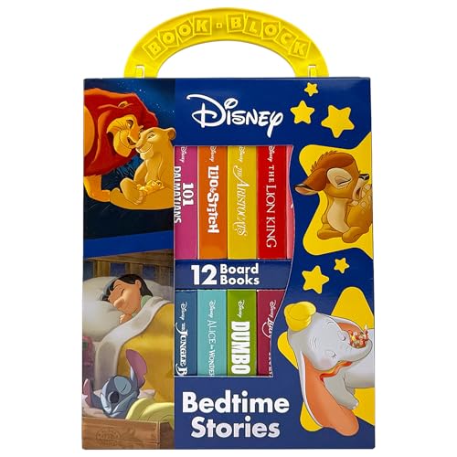 Disney Lion King, Lilo & Stitch, and More! – Bedtime Stories My First Library Board Book Block 12-Book Set - First Words, Alphabet, Numbers, and More! - PI Kids