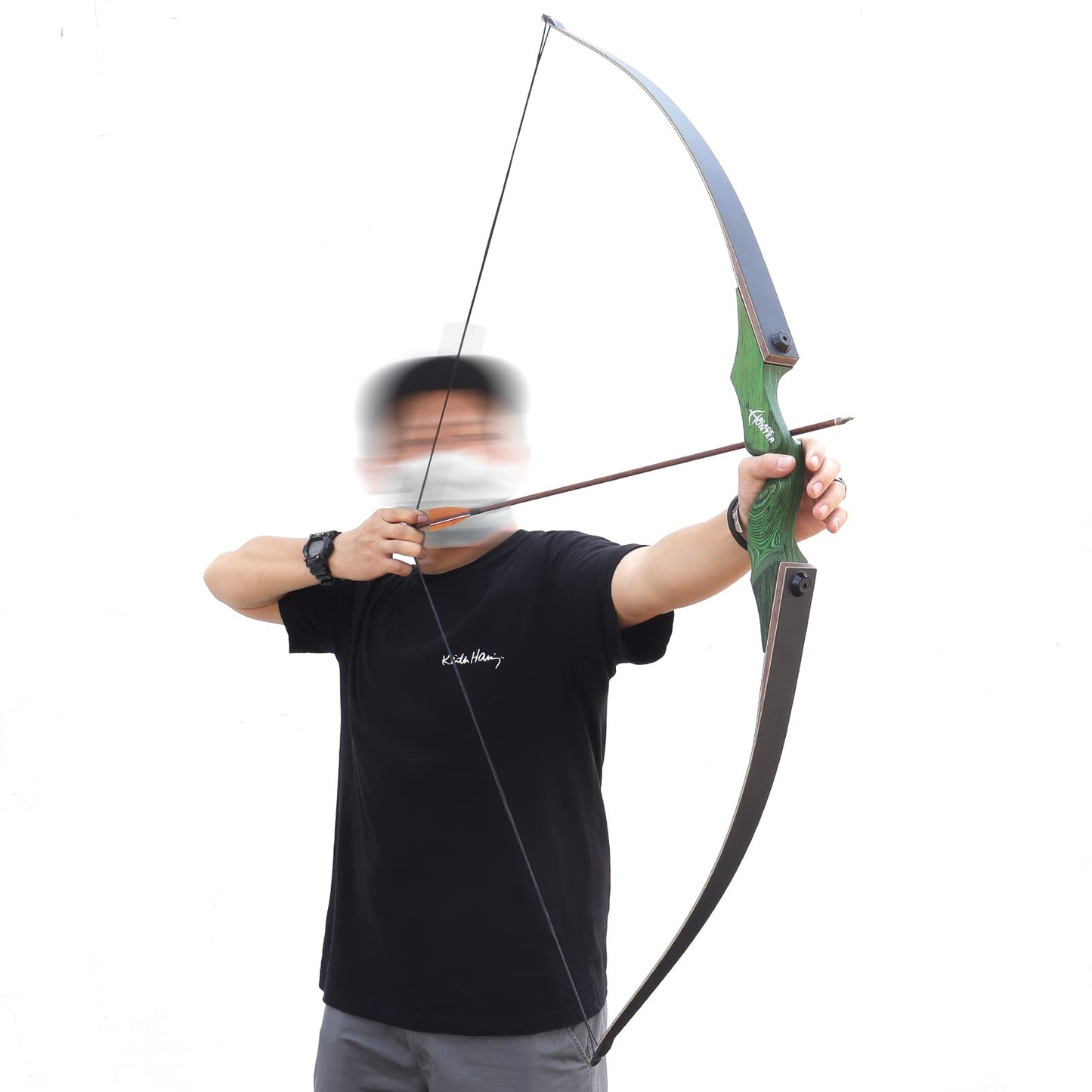 60 Inch Black Hunter Longbow 20-60 Lbs Archery Bow Takedown Bow and Arrow Set with Extra Bowstring for Adults and Beginners Hunting Right Hand Green (25LBS)