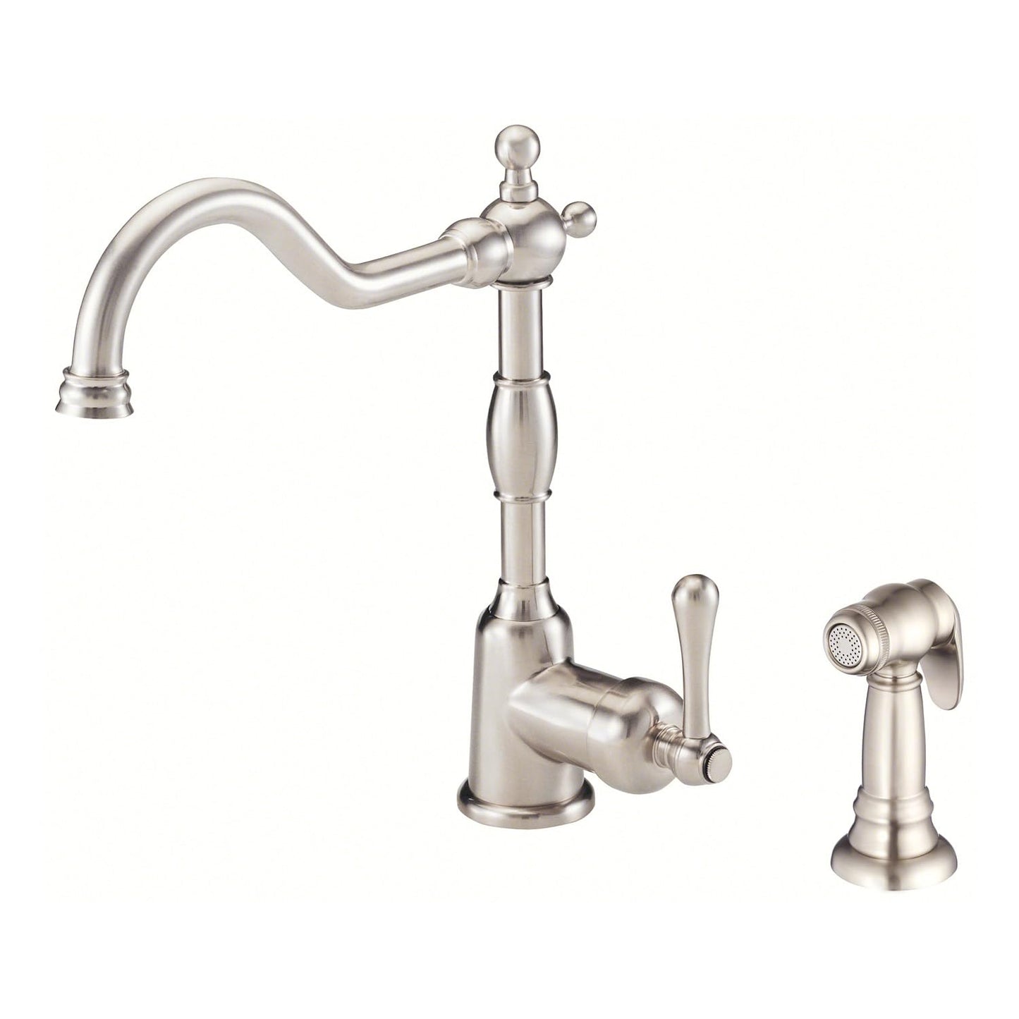 Gerber Opulence Kitchen Faucet with Side Spray - Farmhouse Style, Single Handle, Heavy-Duty Brass Construction, 2-Hole Installation in Stainless Steel, D401157SS