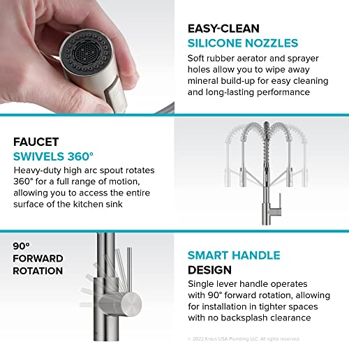 KRAUS Oletto Touchless Sensor Commercial Pull-Down Single Handle Kitchen Faucet with QuickDock Top Mount Assembly in Matte Black