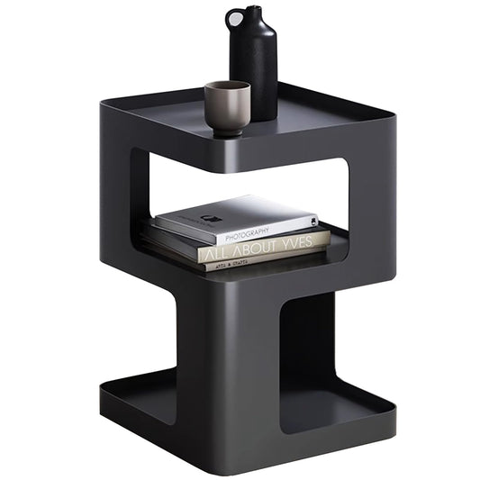BUZUEY Modern Metal Side Table with Storage,Small End Table for Sofa & Couch,3-Tier Compact Nightstand for Small Spaces,Black Bedside Tables for Living Room & Bedroom,No Assembly Required