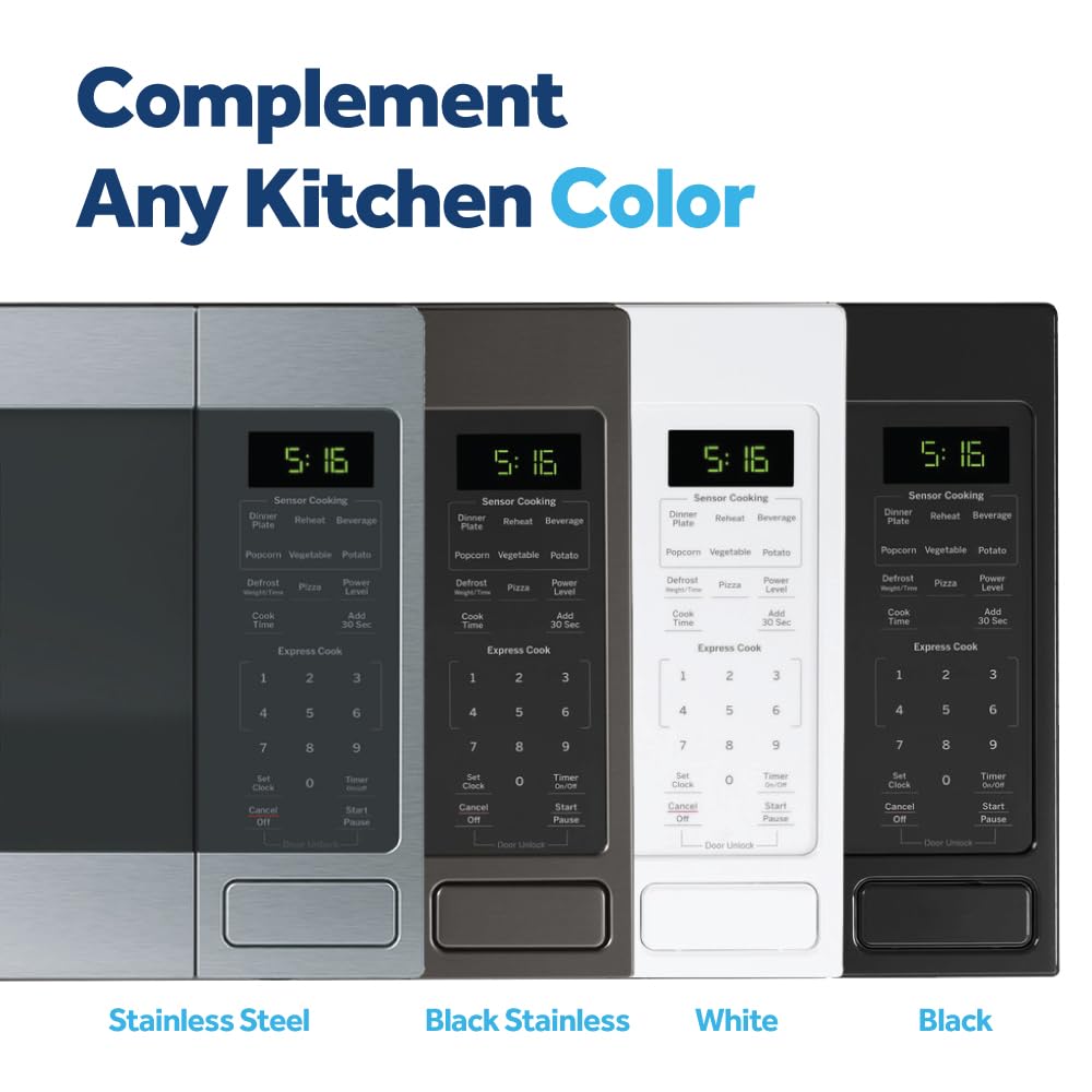 GE Countertop Microwave Oven, 1,150-watt Capacity, 1.6 Cubic Ft., 8 Auto Setting Cooking Settings, Child-Lock Technology, Kitchen Essentials for the Countertop, Dorm Room or Apartment, Stainless Steel
