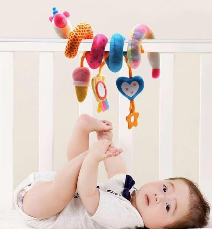 GZYFUVALW Spiral Car Seat & Stroller Activity Toys-Baby Sensory Toys for Babies 0-12 Months Boys Girls - Hanging Toys Carseat Crib Stroller, withbRattle, Mirror, Crinkle, Squeaky Baby Gifts 02