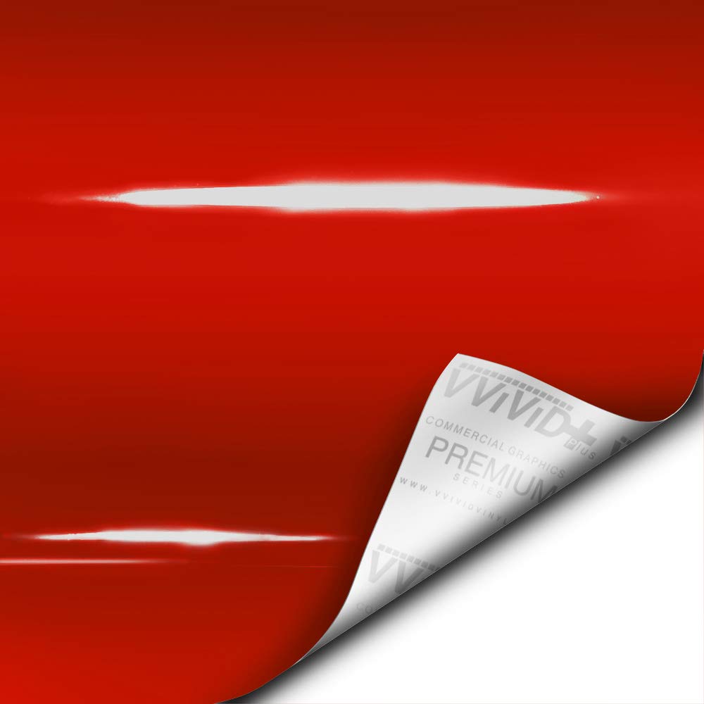 VViViD+ Ultra Gloss Racing Red Vinyl Car Wrap Premium Paint Replacement Film Roll with Nano Air Release Technology, Stretchable Protective Cap Liner, Self Adhesive (15ft x 5ft)