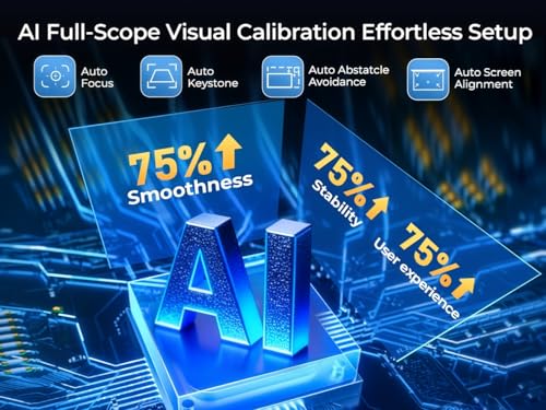 [4K Support/2000 ANSI/AI Visual Calibration] X7 Native 1080P Smart Projector with Android 14 OS,Compatible with Netflix YouTube,AI Auto Focus&Keystone,WiFi,Bluetooth,200" Display Black&Slate Gray
