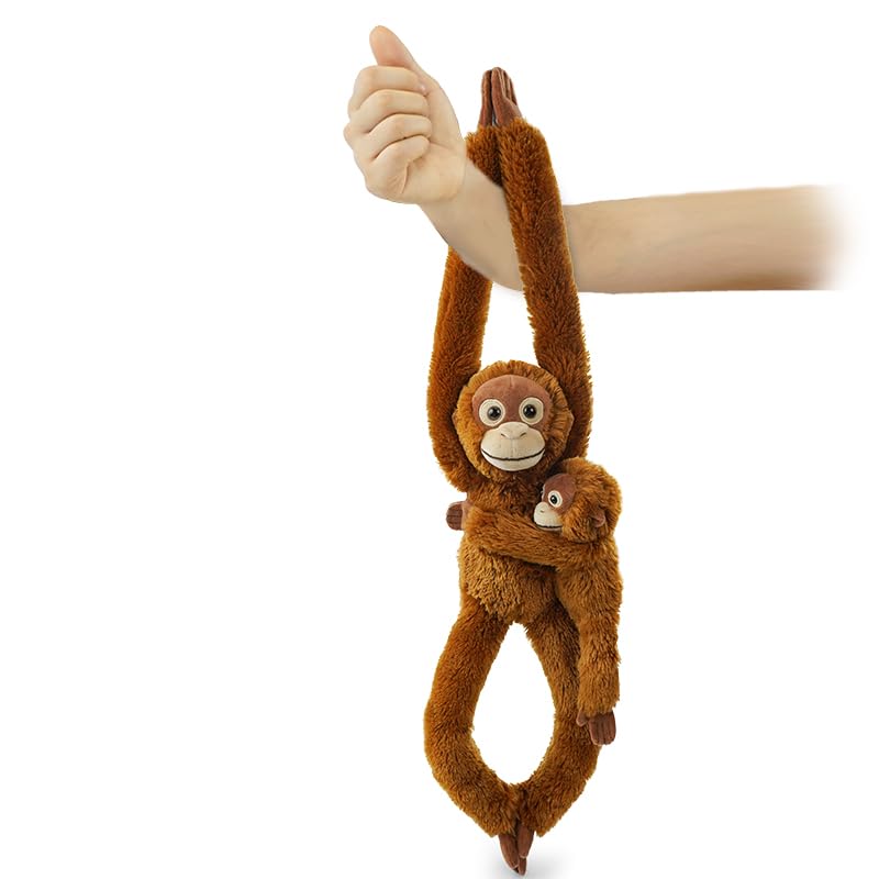 Hideekoog 2pcs Orangutans Hanging Stuffed Animal Mother with Baby Hangs Plush Toys, Hooks and Stuffed Animals with Rings for Kids, Gifts for Boys and Girls（Red）