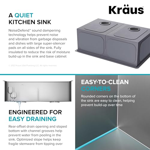 KRAUS Kore 33-Inch Undermount Workstation 16 Gauge Double Bowl Stainless Steel Kitchen Sink with Accessories, KWU112-33