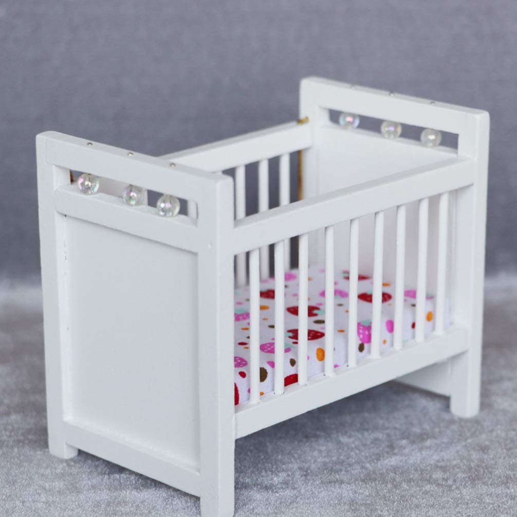 1:12 Scale Dollhouse Mini Crib: Wooden Baby Doll Crib for Dollhouse - Adorable Doll House Accessories and Furniture - Mini Baby Bed Cradle for Miniature Furniture 1 12 Scale 4.40 * 3.93 inches
