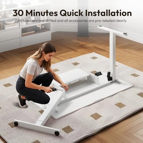 Gamork Electric Standing Desk with Keyboard Tray,48x24 inches Adjustable Height Stand Up Desk,3 Preset Heights,Equipped with Hooks,Raising Desks for Home Office and Computer Workstation,Black