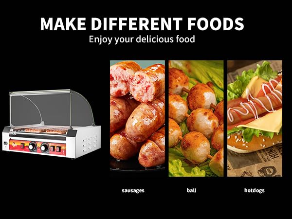 1670W Commercial Hot Dog Rollers,11 Rollers 30 Hotdog Roller Grill,Stainless Steel Hot Dog Machine with Dust Cover,Hot Dog Roller Machine with Dual Temp Control and Led Light (Red)