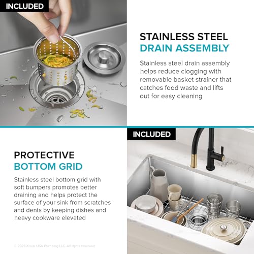 Kraus KHU100-32 Standart PRO 16 Gauge Undermount Single Bowl Stainless Steel Kitchen Sink, 32 Inch