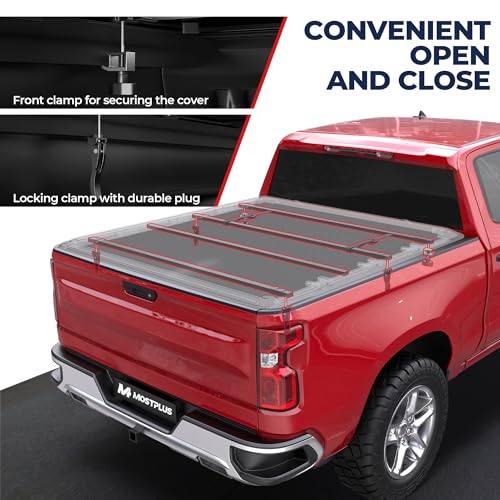 MOSTPLUS Quad Fold Soft Truck Bed Tonneau Cover Compatible for 2014-2019 Chevy Silverado GMC Sierra 1500 2015-2018 Silverado Sierra 2500 3500 HD 6.5/6.6 FT Bed Fleetside On Top