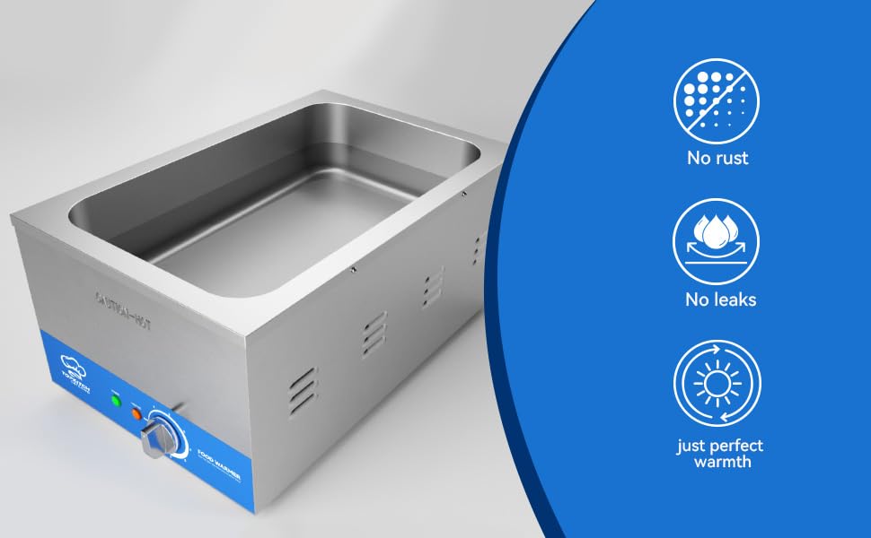 TOPKITCH Commercial 12L Soup Warmer with 3×4L Pot Buffet Bain Marie， Commercial Electric Food Warmer, Seamless One-Piece Tank, 30-85℃ Adjustable Temp Range, UL Certified Key Components-120V,1200W