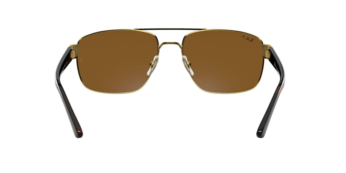 Ray-Ban Unisex RB3663 Metal Rectangular Sunglasses, Gold/Polarized B-15 Brown, 60 mm