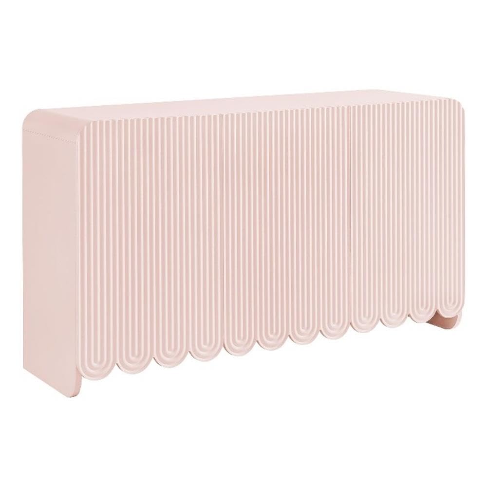 Modway Dahlia 55-Inch Fluted Sideboard Cabinet in Soft Pink — Accent Storage Cabinet with Adjustable Shelves — 3-Door Scalloped Sideboard for Living Room, Entryway, or Dining Room