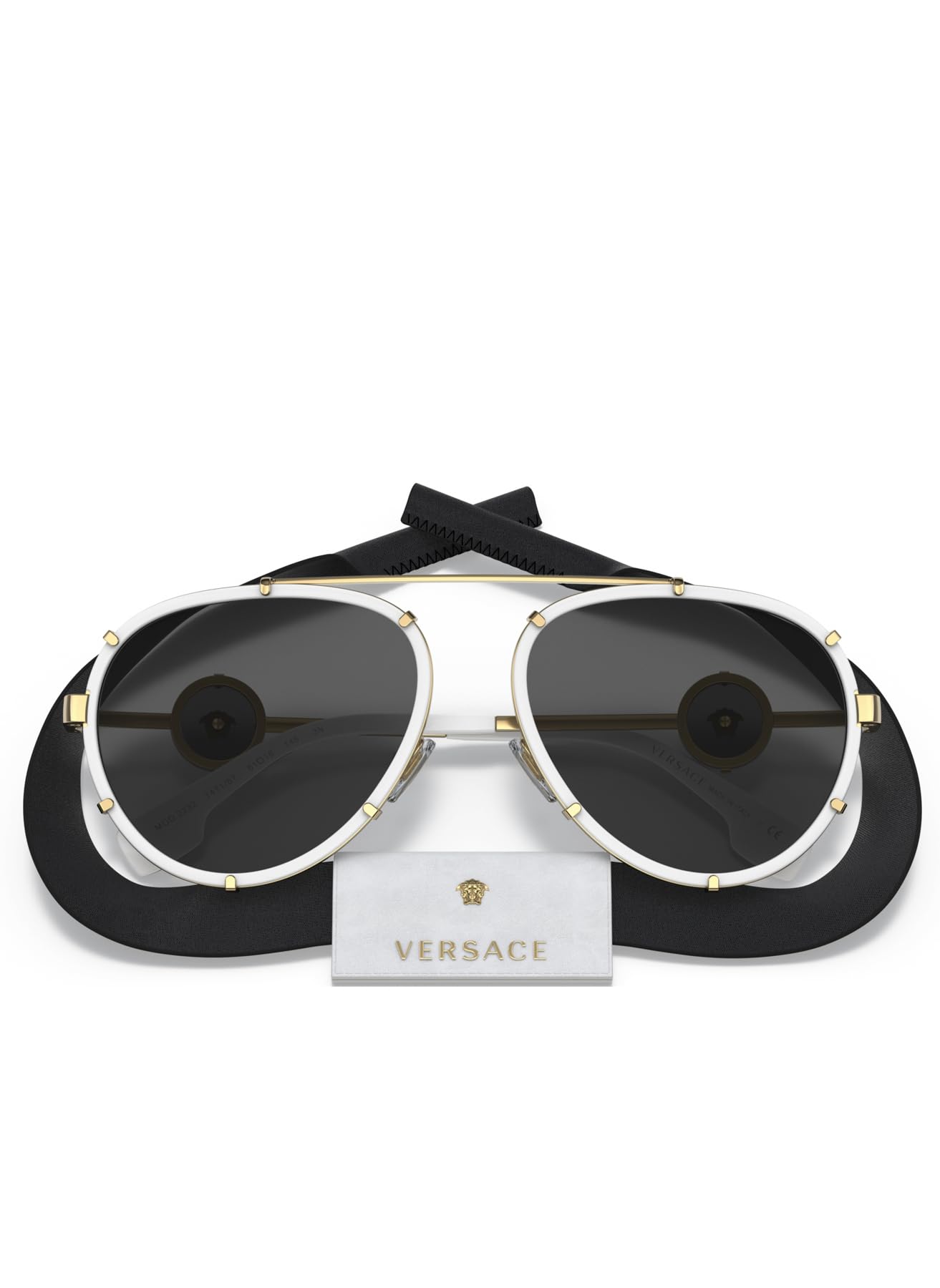 Versace VE 2232 147187 White Metal Aviator Sunglasses Grey Lens