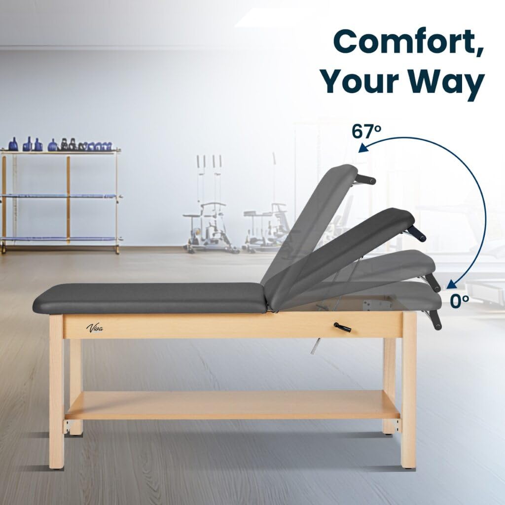 Vivacomfort Aristo H-Brace Tilted Treatment Table with Shelf, 500 lbs Weight Capacity, Black
