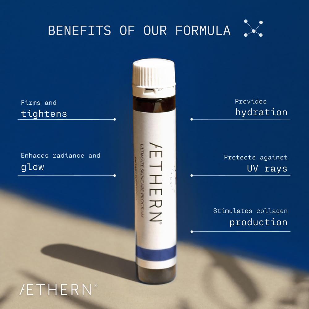 AETHERN Liquid Skin Care Supplement with Collagen + Hyaluronic Acid. Ready-to-Drink. Clinically Proven for Glowing, Hydrated, and Firm Derma. UV Protection. 28 Servings. Ultimate Skincare Program