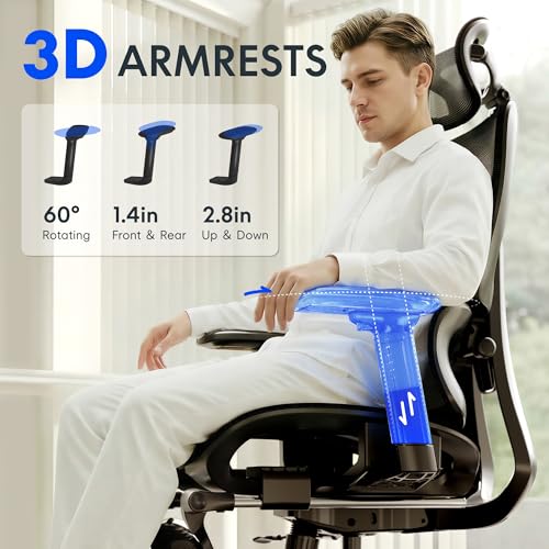 FLEXISPOT ErgoX Premium Ergonomic Office Chair with Footrest- Adjustable 3D Armrests, Dynamic Lumbar Support, Recline & Tilt Function, Mesh Seat, for Home & Office Use,Blue