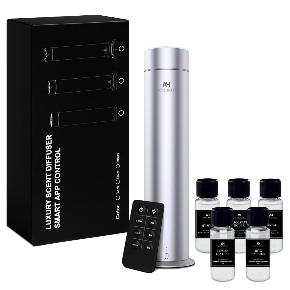 Waterless Fragrance Oil Diffuser - Rechargeable App Control Diffuser for Essential Oil - Home Luxury Scents Refill - 1200 sq. ft Coverage - Hotel Scents Starter Kit - Antal Hayat Hotel Scents