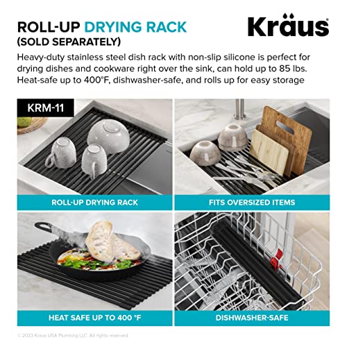 KRAUS Bellucci 18-inch Granite Workstation Drop In Top Mount Single Bowl Kitchen Sink in Metallic Black with Accessories, KGTW12-18MBL