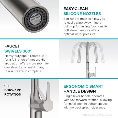 KRAUS Oletto Tall Modern Pull-Down Single Handle Kitchen Faucet in Spot Free Stainless Steel, KPF-3101SFS