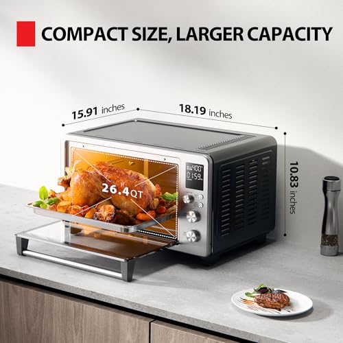TOSHIBA ChefFry Air Fryer Toaster Oven Combo with Toast, Bake, Broil, Pizza & Dehydrate, 26.4-Quart Capacity, Stainless Steel