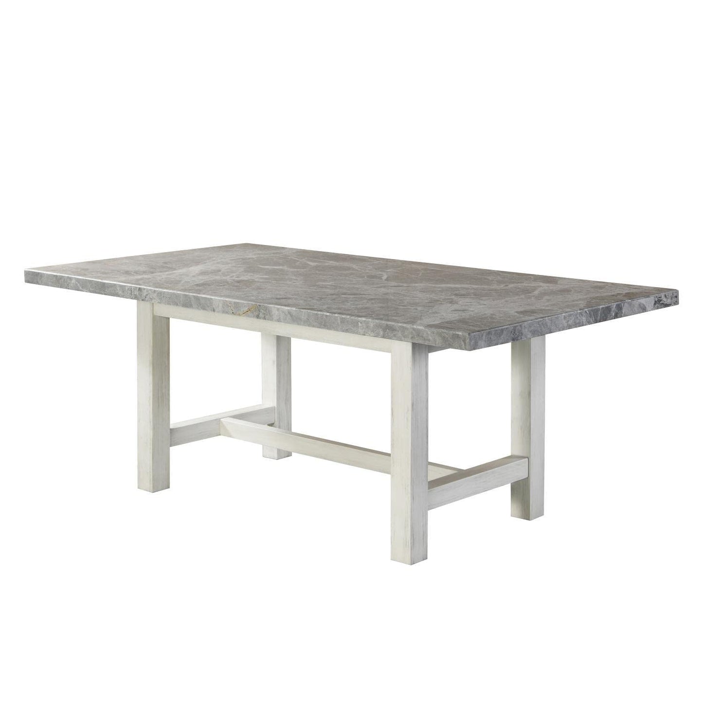 Steve Silver Furniture Canova 7pc Marble Dining Table Set, incl. with 78-Inch Rectangular Marble Dining Table and 6 Gray Velvet Dining Side Chairs, 78" L x 42" W x 30" H, White, Grey