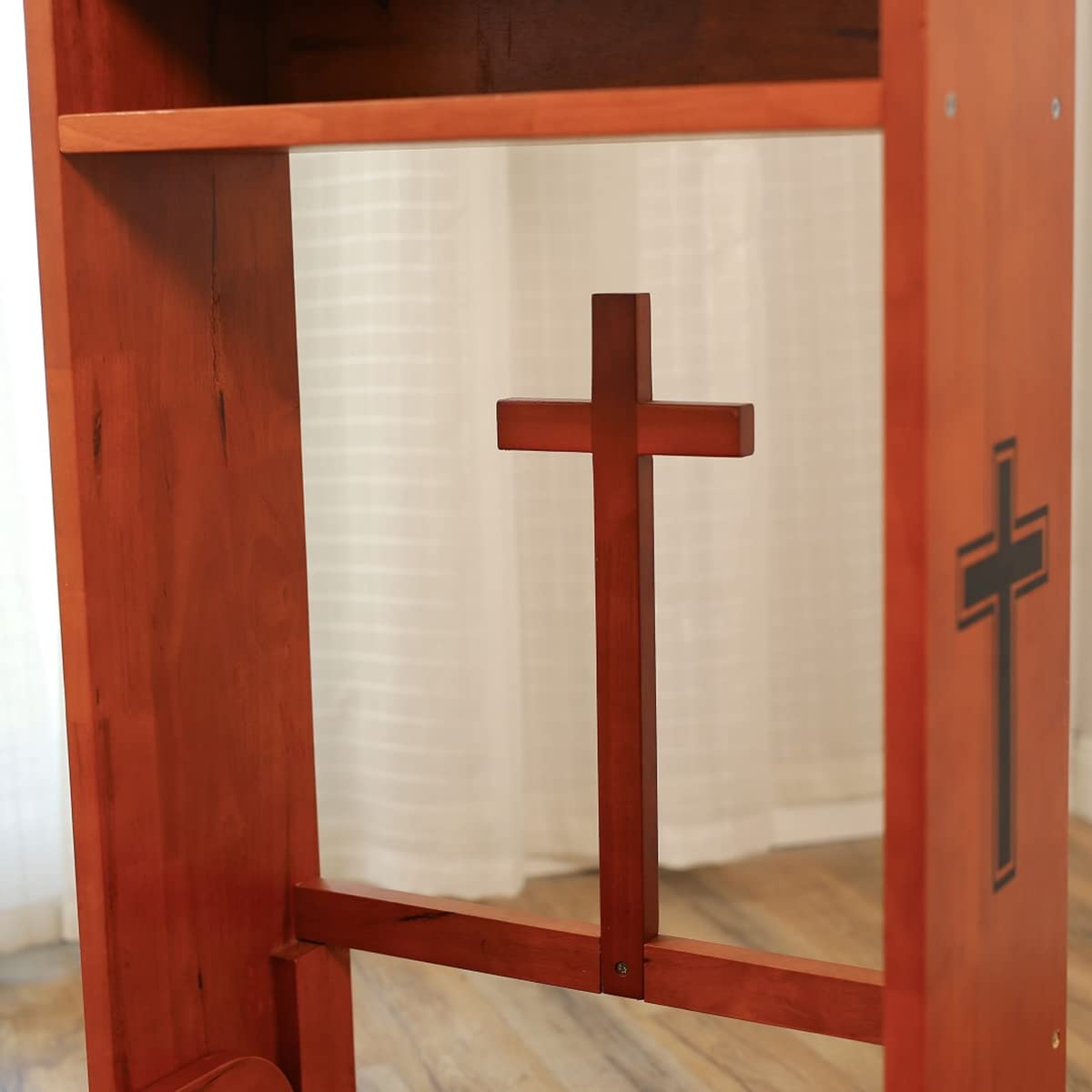 Shyneer Prayer Bench Stool Table, Wooden Church Prayer Chair Padded Kneeler Shelf Folding Chair for Kneeling at Home
