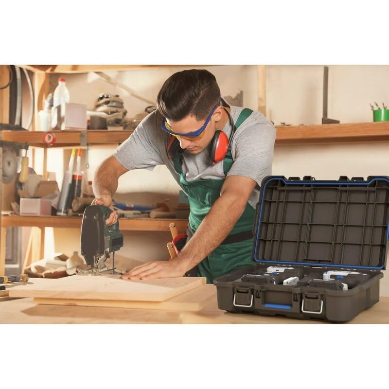 Stack System Tool Box with Small Blue Organizer Dividers Black