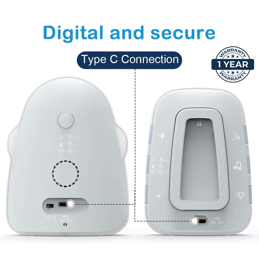 Audio Baby Monitor Crown TimeFlys,Temperature Monitoring,Vibration,Lullabies,Rechargeable Battery,Talk Back Intercom,USB Connection,Zero Emission at Night Mode,Long Range up to 1000 ft