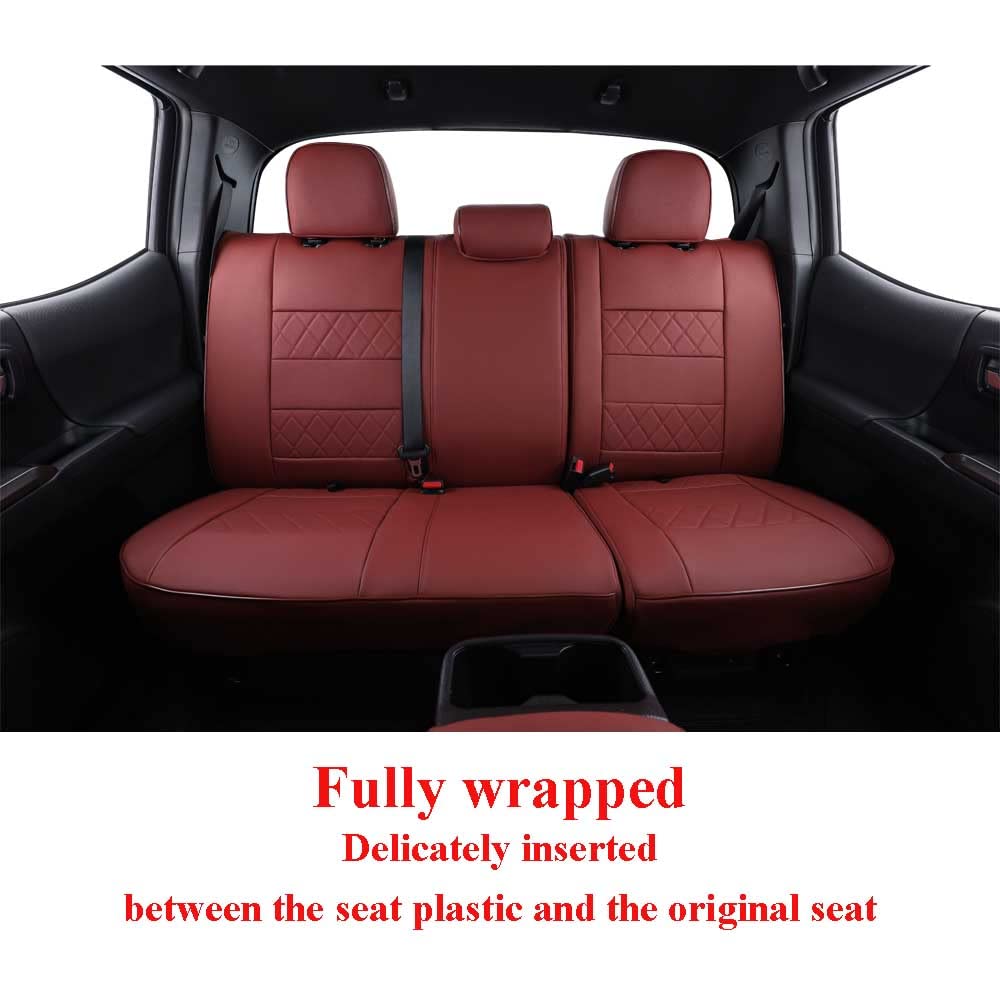 EKR Custom Fit Tacoma Car Seat Covers for Select Toyota Tacoma 2016 2017 2018 2019 2020 2021 2022 2023 Double Cab/Crew Cab - Full Set,Leather(Burgundy)