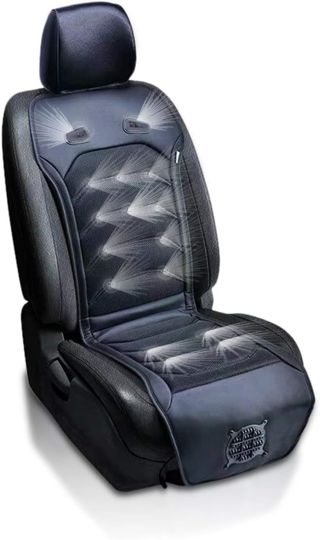 ZONETECH Cooling Car Seat Cushion - Black 12V Automotive Comfortable Massager Cooler Pad-Air Conditioned Air Circulation for Hot Weather