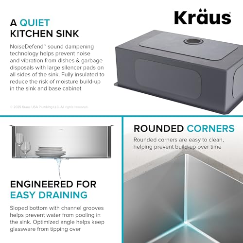 Kraus KHU100-32 Standart PRO 16 Gauge Undermount Single Bowl Stainless Steel Kitchen Sink, 32 Inch