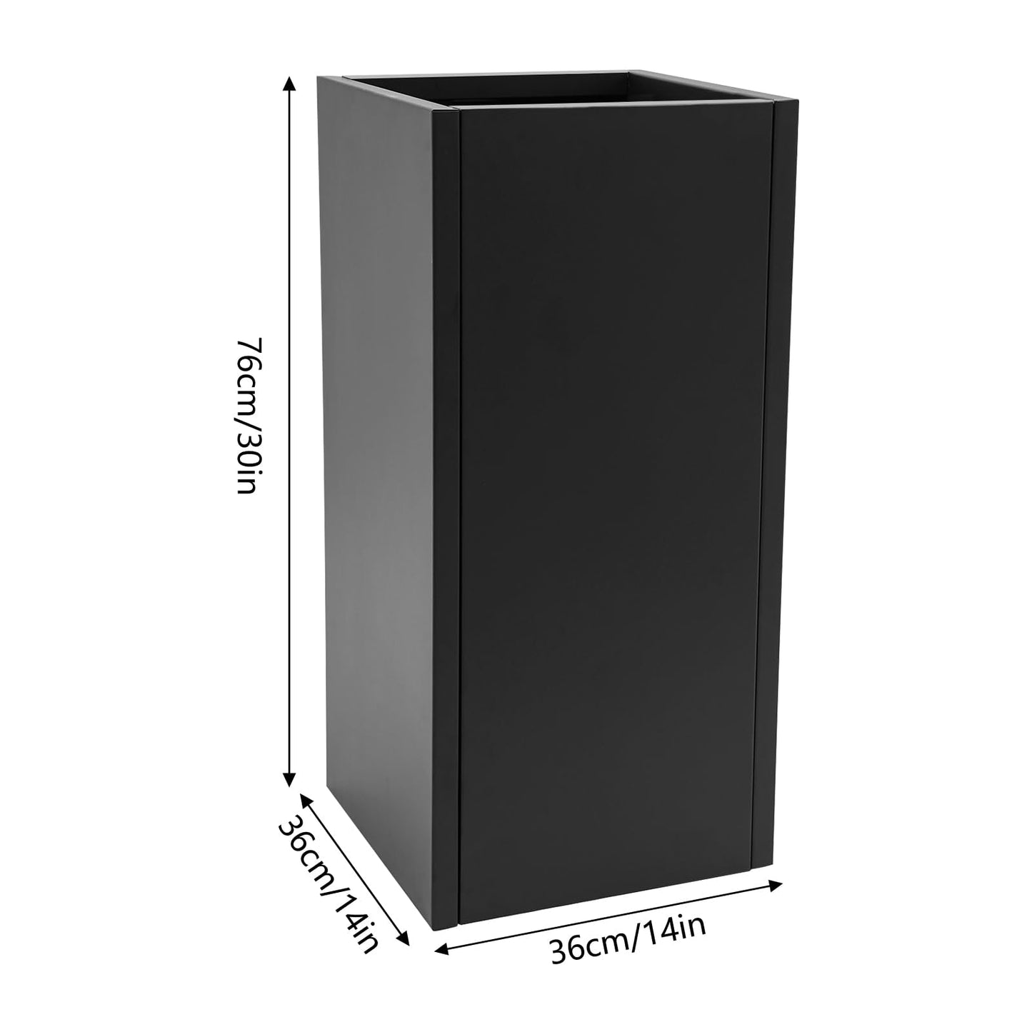 WUSILILU Tall Outdoor/Indoor Metal Planter Box with Drainage Hole, 14 * 14 * 30in Heavy Rectangular Large Flowerpot Stand for Garden, Halls, Patio, Pool Area, Balcony, Entrance, Front Porch (Black)